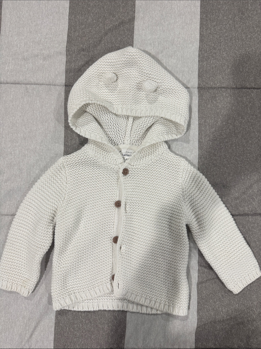 Carter's Cream Knit Hooded Baby Sweater With Ears